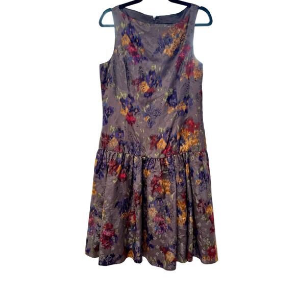 Ralph Lauren Dresses & Skirts - Ralph Lauren Silk Drop Waist Floral Sleeveless Grey Knee-Length Dress Size 10